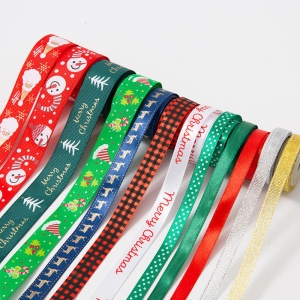 Wholesale Christmas Decoration Ribbed webbing Red Green DIY Gift Wrapping Ribbon custom